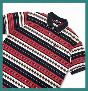 877*Munsingwear Munsingwear wear * penguin emblem badge border pattern Golf polo-shirt with short sleeves white × navy × red LL