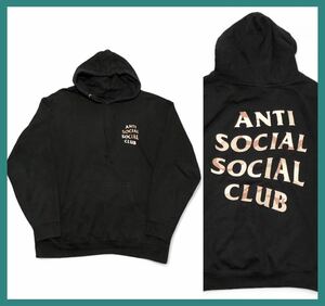 954◆ANTI SOCIAL SOCIAL CLUB アンチソーシャルソーシャルクラブ◆USA製 ビッグ迷彩ロゴプリント スウェット パーカー ブラック L