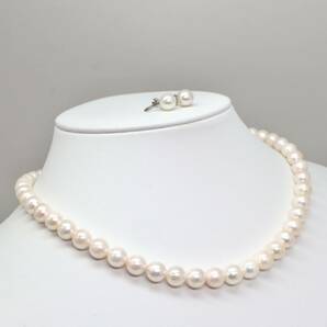 ◆アコヤ本真珠ネックレス&イヤリング/ 21 ◆A 約39.5g 約41.5cm 7.5-8.0mm珠 pearl パール jewelry necklace earring ジュエリー DE0/DE0の画像3