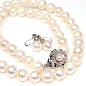 ◆アコヤ本真珠ネックレス&イヤリング/ 21 ◆A 約39.5g 約41.5cm 7.5-8.0mm珠 pearl パール jewelry necklace earring ジュエリー DE0/DE0