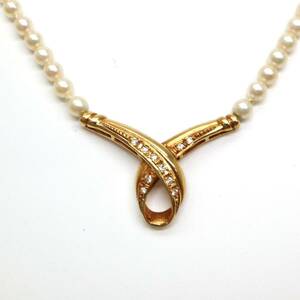 豪華!!◆K18 天然ダイヤモンド/アコヤ本真珠ネックレス◆A 約8.1g 約45.5cm パール pearl necklace ジュエリー jewelry EA9/EA9