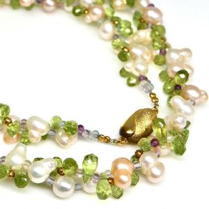 ◆天然ペリドット/本真珠ネックレス◆A 約42.8g 約49.0cm パール pearl necklace ジュエリー jewelry DE0/DE0