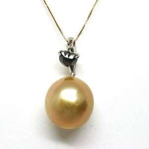 ◆K18 天然ブラックダイヤモンド/ゴールデンパールネックレス◆A 約4.7g 約40.0cm パール pearl necklace ジュエリー jewelry EA9/EA9