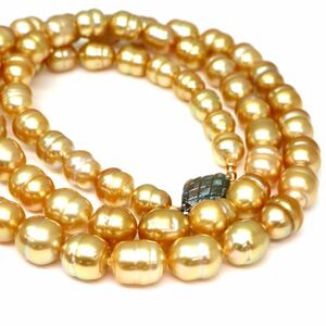 ゴールドカラー!!◆本真珠ロングネックレス/ 26 ◆A 約99.5g 約75.0cm 8.5-10.0mm珠 pearl パール jewelry necklace ジュエリー EA5/EB0