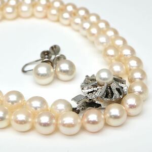 ◆アコヤ本真珠ネックレス&Pt850 イヤリング/ 34 ◆A 約27.3g 約43.0cm 6.0-7.0mm珠 pearl パール jewelry necklace ジュエリー DI0/DI0