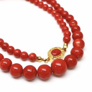 ◆天然本珊瑚ネックレス◆A 約33.4g 約53.5cm 5.7-10.4mm珠 コーラル coral さんご jewelry necklace ジュエリー EC7/ED9