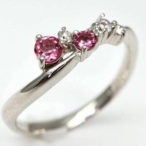 ソーティング付き!!◆K18 天然ダイヤモンド/天然ピンクトルマリンリング◆A 約2.5g 約11.5号 0.04ct diamond tourmaline ring指輪 EA9/EA9