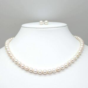 ◆アコヤ本真珠ネックレス&ピアス/ 27 ◆A◎ 約30.4g 約42.5cm 6.5-7.5mm珠 pearl パール jewelry necklace earring ジュエリー DE0/DE0の画像2