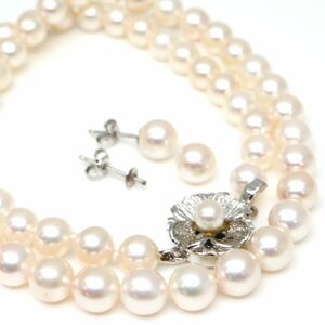 ◆アコヤ本真珠ネックレス&ピアス/ 27 ◆A◎ 約30.4g 約42.5cm 6.5-7.5mm珠 pearl パール jewelry necklace earring ジュエリー DE0/DE0