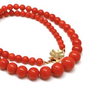 ◆K14 本珊瑚ネックレス◆A 約24.4g 約43.0cm 5.0-9.3mm珠 コーラル coral さんご jewelry necklace ジュエリー EA0/EA5の画像4