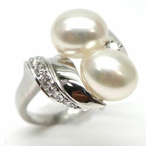 MIKIMOTO(ミキモト)◆Pt900 本真珠/天然ダイヤモンドリング◆A 約6.8g 約15号 0.13ct diamond パール pearl ring指輪 jewelry EB7/EC1の画像1