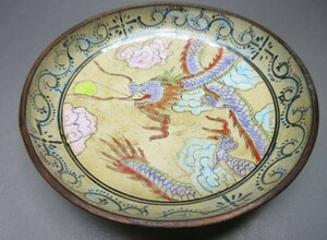 中国古美術 清時代中期 乾隆時代 色絵染付 銅胎画琺瑯 景泰藍工芸 龍紋盤