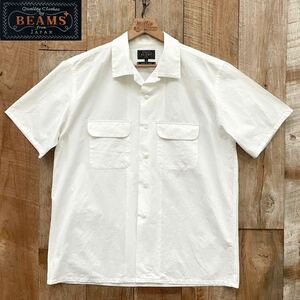 【新品同様】BEAMS PLUS ビームスプラス 麻混 オープンカラー 半袖 シャツ L ホワイト BEAMS+