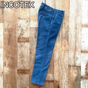 【美品】INCOTEX SLACKS インコテックス ヴィンテージ加工 テーパード コットン スラックス パンツ 28 ブルー BEAMSF取扱