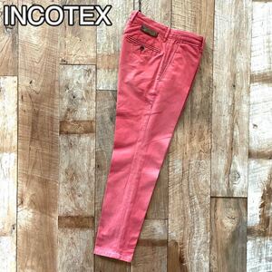 【美品】INCOTEX SLACKS インコテックス ヴィンテージ加工 テーパード コットン スラックス パンツ 30 ピンク BEAMSF取扱