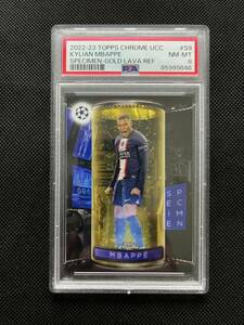 2022-23 Topps Chrome UCC UEFA Competitions Club Kylian Mbappe Specimen Gold Lava Refractor PSA