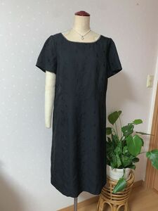 15号レトロ花柄刺繍ブラック半袖ワンピース喪服フォーマルセレモニー正装黒ひざ丈ゲストドレス冠婚葬祭大きいAラインシンプル