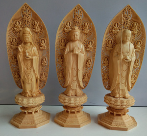 地蔵菩薩像 三聖 蓮華丸台座 仏師で仕上げ品 彫刻工芸品 木彫仏像 