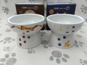 未使用　猫用　おやつ皿　2種類各1個（2個セット）　ちゅーる×猫壱　限定商品　ちゅーる皿　チャオ　CIAO　陶器　陶磁器　猫　ねこ