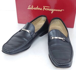 【SR-230】 Salvatore Ferragamo ビット ローファー サルヴァトーレ フェラガモ 9 EE スリッポン 紳士靴 シューズ 靴 ブラック系 黒系