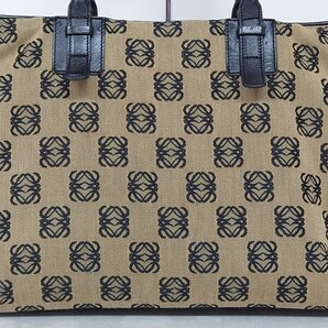 【N-148-2】 LOEWE トートバッグ ロエベ ハンドバッグ 手提げかばん アナグラム 総柄 ベージュ系 キャンバス レザー カバンの画像3