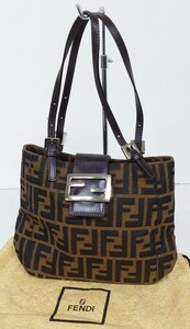 【N-130-2】 FENDI ハンドバッグ フェンディ ショルダーバッグ ズッカ柄 総柄 キャンバス レザー カーキ系 ブランド カバン 211126 795 018