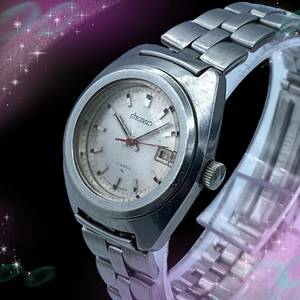《稼働品》　セイコー　SEIKO　21石　21JEWELS　デイト　防水　レディース腕時計　シルバー文字盤　手巻き　正規ベルト　2118-0410