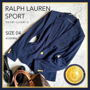 【RALPH LAUREN】ラルフローレン 紺ブレザー テーラードジャケット ロゴ刺繍 エンブレム刺繍 メタルボタン 金ボタン 金釦 Mサイズ相当