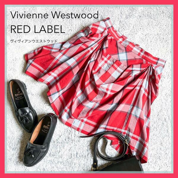 【Vivienne Westwood RED LABEL】ヴィヴィアンウエストウッド 変形ドレープスカート チェック柄 ミニスカート 2サイズ
