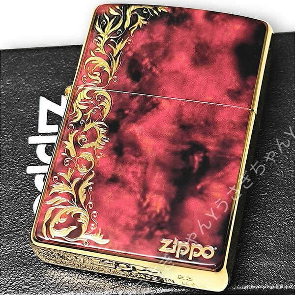 zippo☆アラベスク☆両面☆大理石柄レッド☆金タンク☆ジッポ ライター