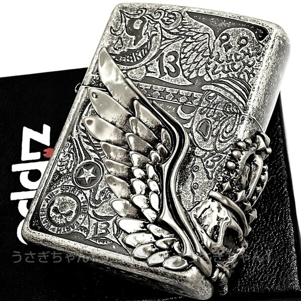 zippo☆フォーチュンヘッド☆アンティークシルバーバレル☆ジッポ ライター