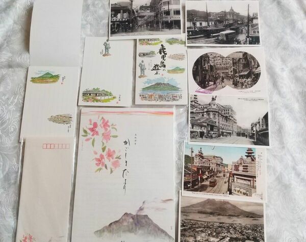 昭和鹿児島 便箋 封筒 古い風景絵はがき 昔の山形屋百貨店 レターセット