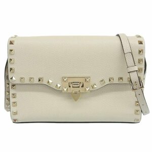 ヴァレンティノ VALENTINO ロック スタッズ スモール ショルダーバッグ クロスボディバッグ レザー ホワイト 中古 新入荷 OB1778