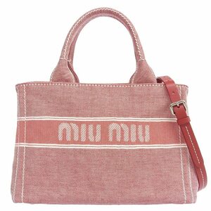  MiuMiu MIUMIU 2WAY сумка большая сумка сумка на плечо Denim красный 5BA219 б/у новое поступление OB1776