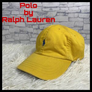 90s ポロ　ラルフローレン　ポニー刺繍　レザーベルト　キャップ　イエロー　帽子　Polo by Ralph Lauren