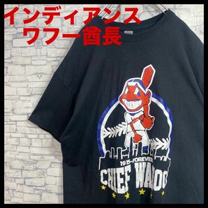 GILDAN ギルダン　MLB インディアンス　ワフー酋長　ビックプリント　半袖Tシャツ　メジャーリーグ　黒　XLサイズ　古着