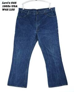 Levi's 646 INDIGO DENIM PANTS USA 1983s W42 L32 PA058 Vintage リーバイス デニムパンツ 1980年代 ヴィンテージ フレア ジーンズ