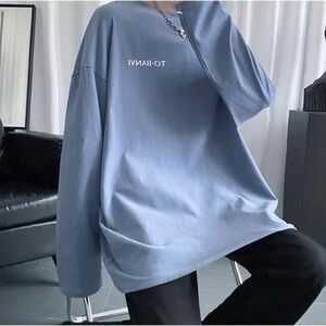 ワンポイントロングスリーブTシャツ　ユニセックス　ライトブルーネイビー　M