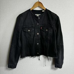 【古着】リーバイス LEVI'S ALTERED ノーカラーデニムジャケット　sサイズ ブラックデニム　レディース