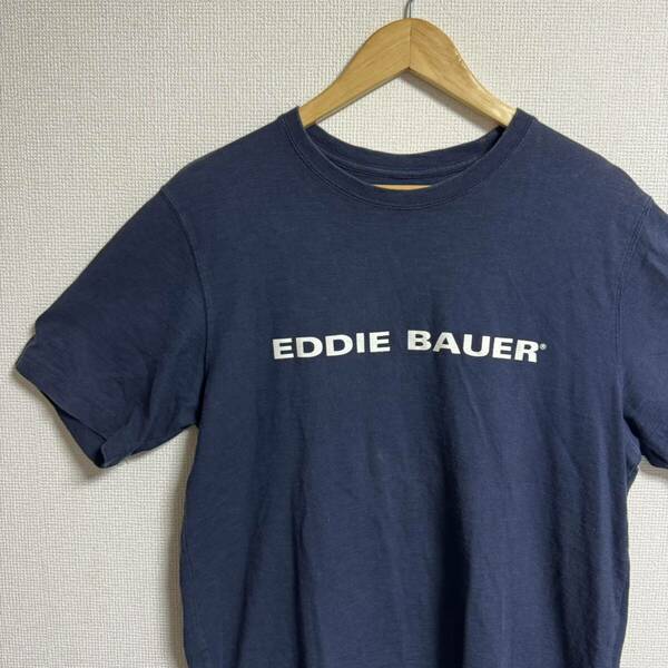 【古着】eddie bauer 半袖Tシャツ　ネイビー　ロゴT mサイズ シンプル