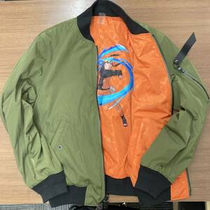 COACH NARUTO collaboration reversible signature flight jacket MA-1 Coach Naruto blouson leather badge men's L size 