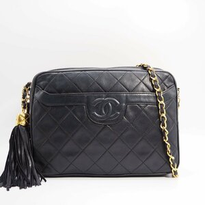 ヤフオク特価 美品 シャネル CHANEL マトラッセ フリンジ付 チェーンショルダーバッグ 黒 斜め掛け 中古 A148