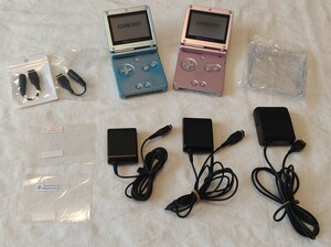 任天堂 ゲームボーイアドバンスSP パールブルー&パールピンク 本体2台+付属品 充電器ケーブル他セット GBA GBASP Nintendo GAMEBOY AGS-001