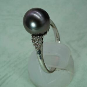 【668】17号 0.02ct ダイヤモンド 黒蝶真珠 silver925 リング パール シルバー 指輪 TIAの画像3