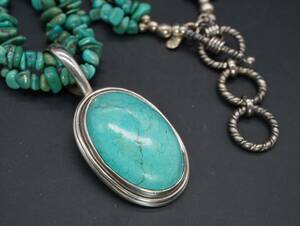 [1383]INDIA SILVER silver 925 turquoise color stone necklace accessory length approximately 42cm +3cm TIA