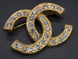 [1585]CHANEL Chanel here Mark rhinestone Vintage Vintage brooch accessory TIA