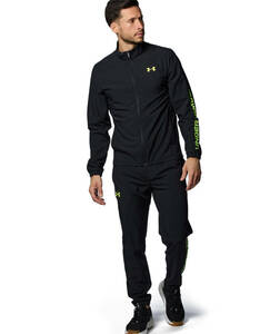 UNDER ARMOUR■アンダーアーマー UAフレッシュウーブン ジャケット パンツ 上下セット 軽量 黒 イエロー 24'春夏モデル〔L〕正規品