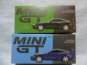 未開封新品 MINI GT 211 Toyota Supra Blue Pearl Metellic 右ハンドル ＆ 230 Toyota Supra Dark Green Peral Mettalli 左ハンドル 2台組 