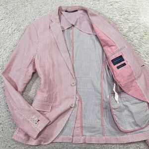 ザラ【鮮やかな色味】ZARA テーラードジャケット　サマージャケット　ストライプ　ピンク　L位