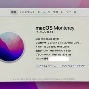 美品Mac mini Late 2014/Core i7/3.0GHz/16GB/ Apple純正pcl接続SSD 256 GB /HDD 1TB の画像6